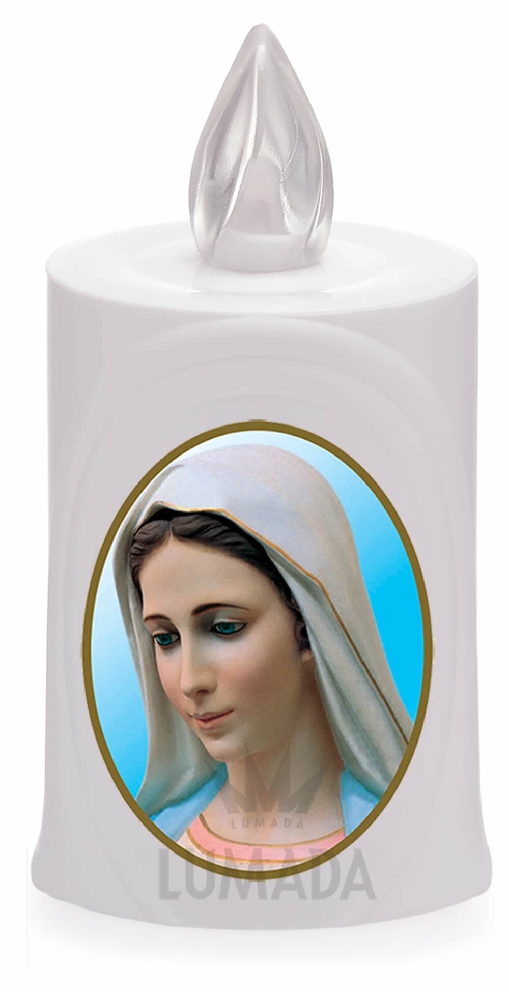 CANDLE LUMADA LES050 WHITE (YELLOW/FLAME) D01 MEDJUGORJE - SKU: LES050B-6D01