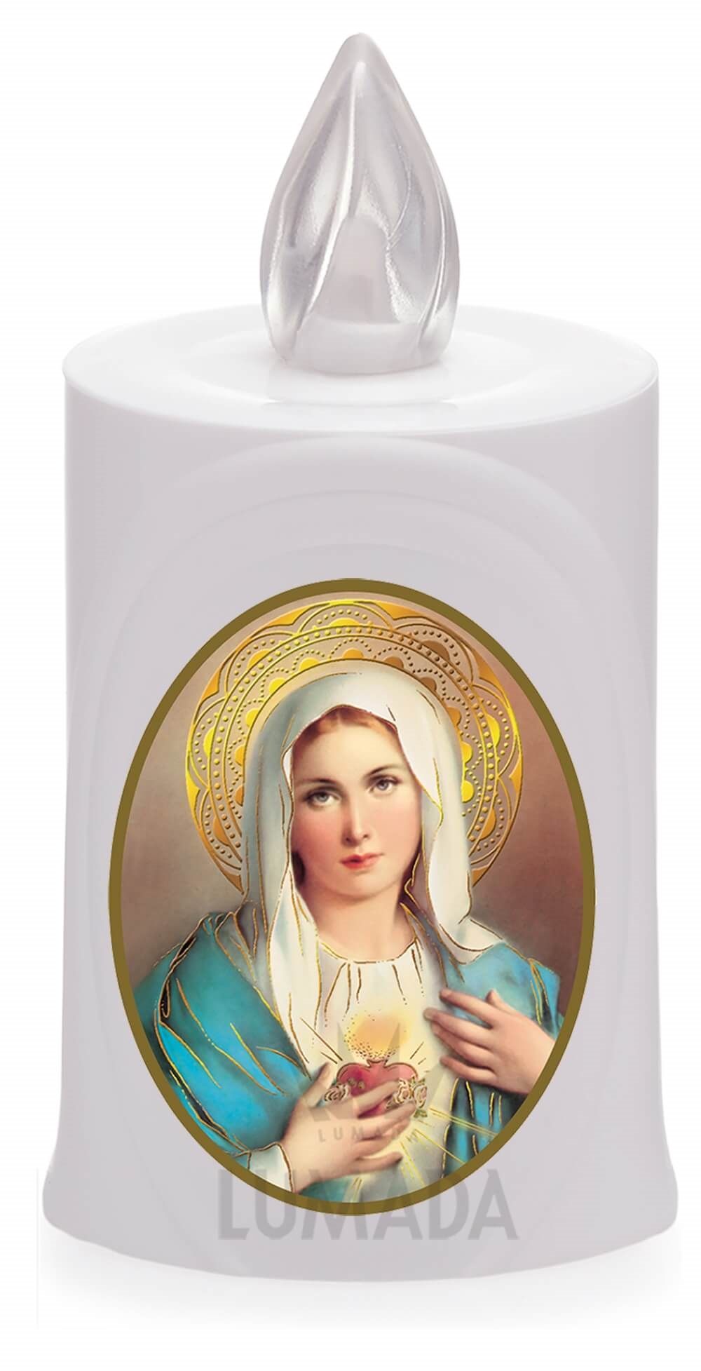 CANDLE LUMADA LES050 WHITE (YELLOW/FLAME) D07 IMMACULATE HEART - SKU: LES050B-6D07