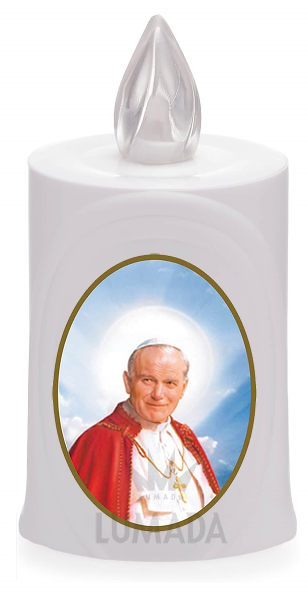 CANDLE LUMADA LES050 WHITE (YELLOW/FLAME) D24 POPE JOHN PAUL II - SKU: LES050B-6D24