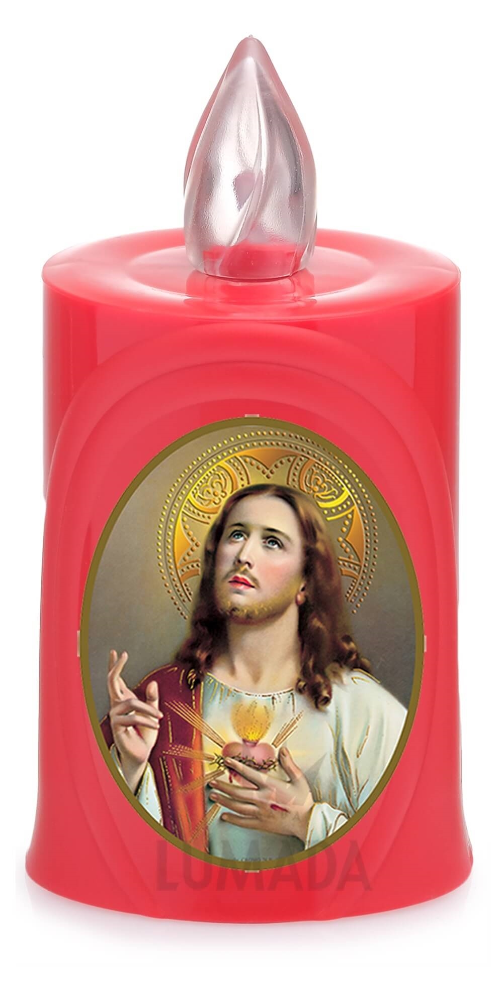 CANDLE LUMADA LES050 RED (YELLOW/FLAME) D12 SACRED HEART OF JESUS - SKU: LES050R-6D12