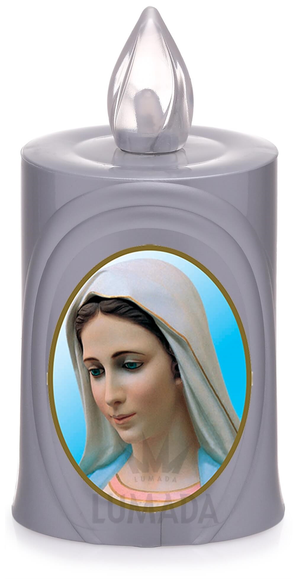 CANDLE LUMADA LES050 SILVER (YELLOW/FLAME) D01 MEDJUGORJE - SKU: LES050S-6D01