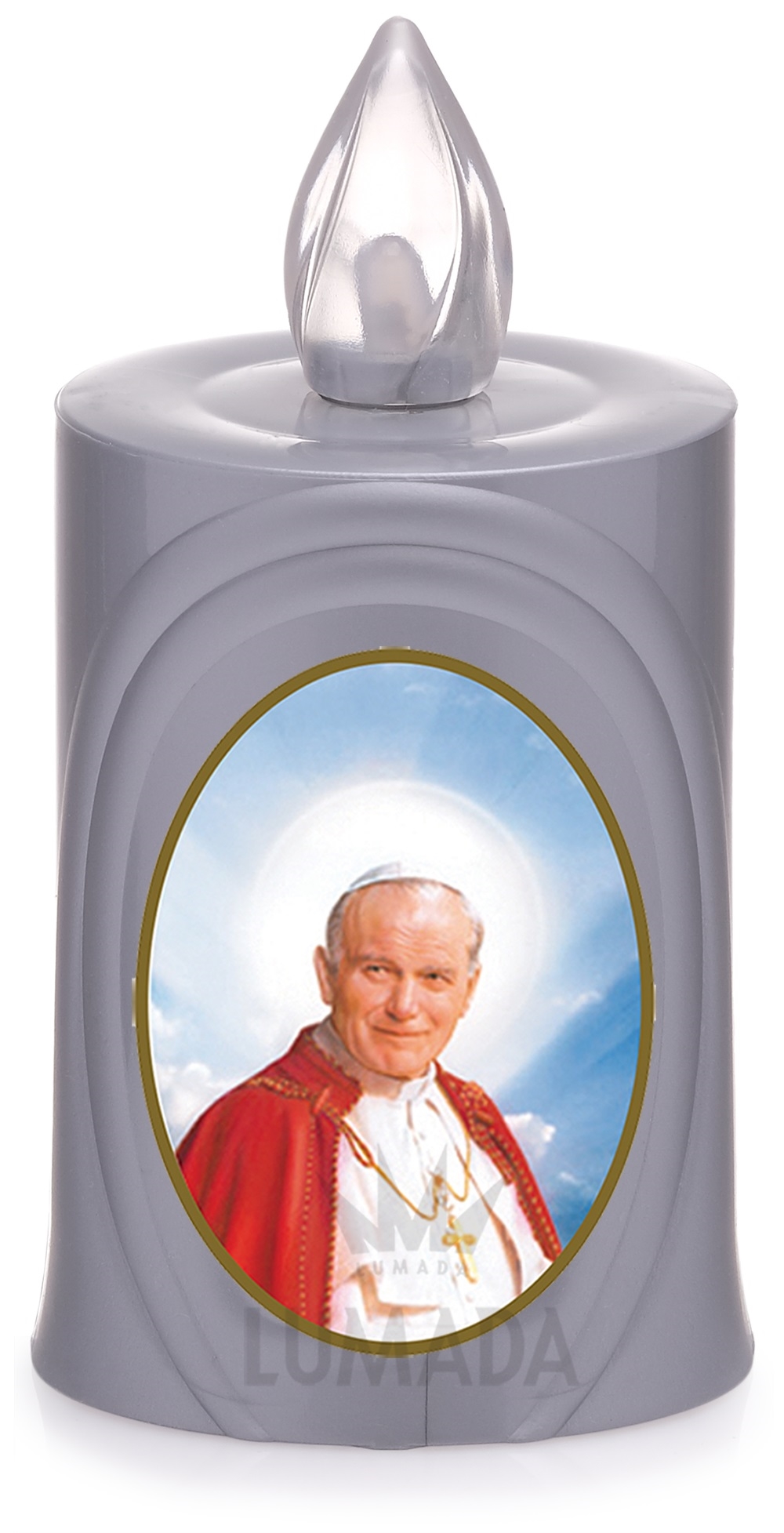 CANDLE LUMADA LES050 SILVER (YELLOW/FLAME) D24 POPE JOHN PAUL II - SKU: LES050S-6D24