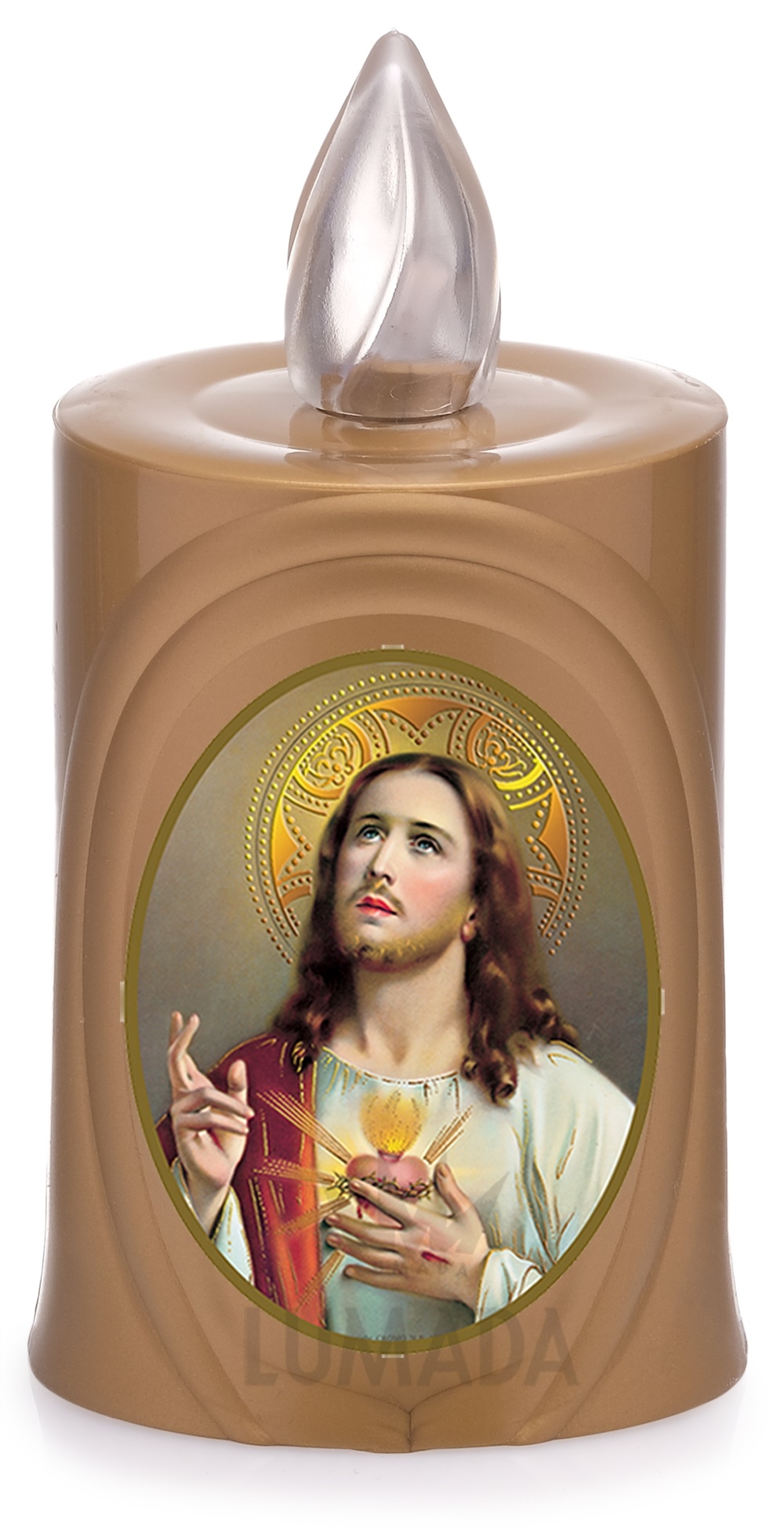 CANDLE LUMADA LES050 GOLD (YELLOW/FLAME) D12 SACRED HEART OF JESUS - SKU: LES050Z-6D12