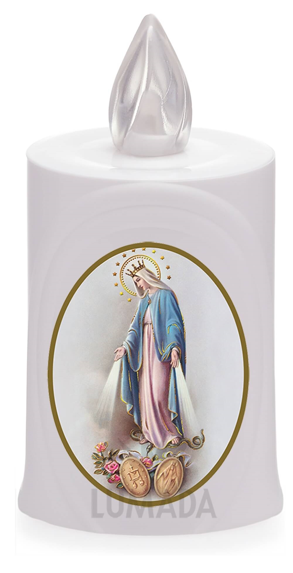 CANDLE LUMADA LES050 WHITE (YELLOW/FLAME) D06 DEVINE MERCY - SKU: LES050B-6D06